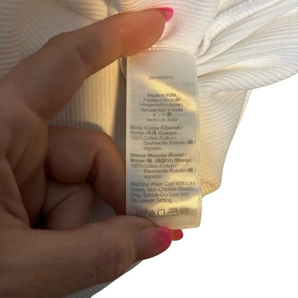 Madewell White Ribbed Puff Sleeve Top Medium Slim Fit Long Sleeve NWT - Picture 8 of 10